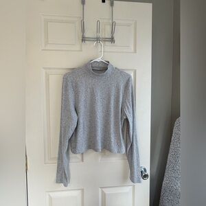 American Eagle Gray Ribbed Mock Turtleneck Long Sleeve Tee (XXL)